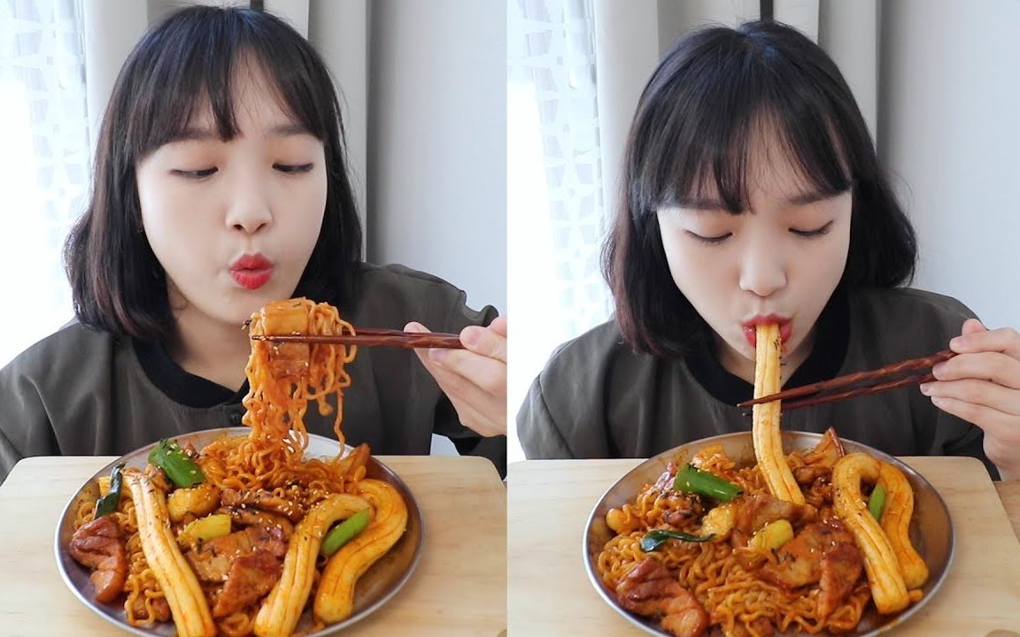 【Nado酱中字】爸爸做的美味料理, 五花肉粉条爆辣火鸡面